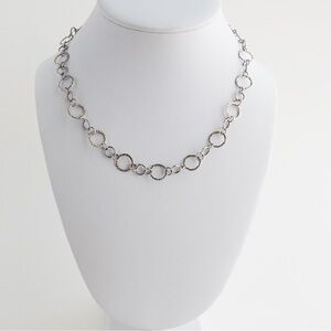 Vintage Sterling Silver Circle Open Link Chain Necklace Hammered Textured 18"